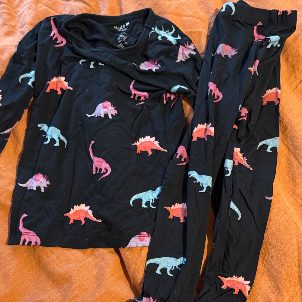 Kyte BABY Black Pajama Set with Pink & Blue Dinosaurs